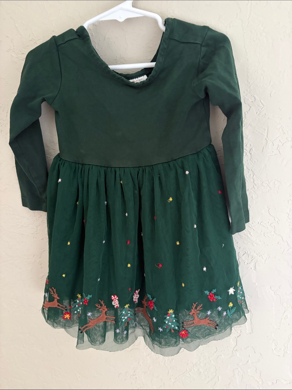 Girls' Green Holiday Deer Embroidered Dress
